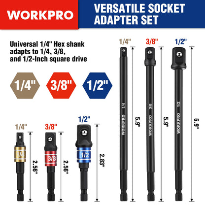WORKPRO Impact Grade Socket Adapter Set (9-Piece) – 1/4\", 3/8\", 1/2\" Drive with Case