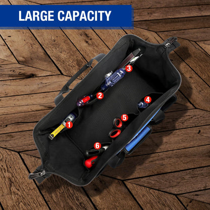 WORKPRO 18-Inch Close Top Wide Mouth Tool Bag | Durable Storage with Adjustable Shoulder Strap