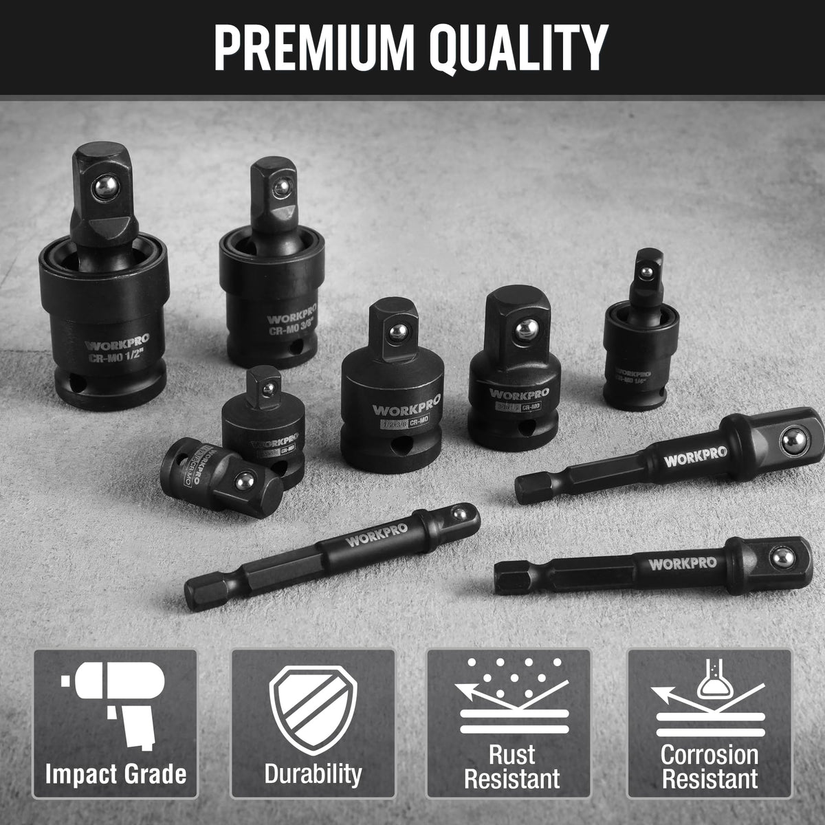 WORKPRO 10-Piece Impact Socket Adapter Set with Case (1/4, 3/8, 1/2)