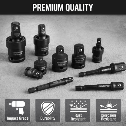 WORKPRO 10-Piece Impact Socket Adapter Set with Case (1/4, 3/8, 1/2)