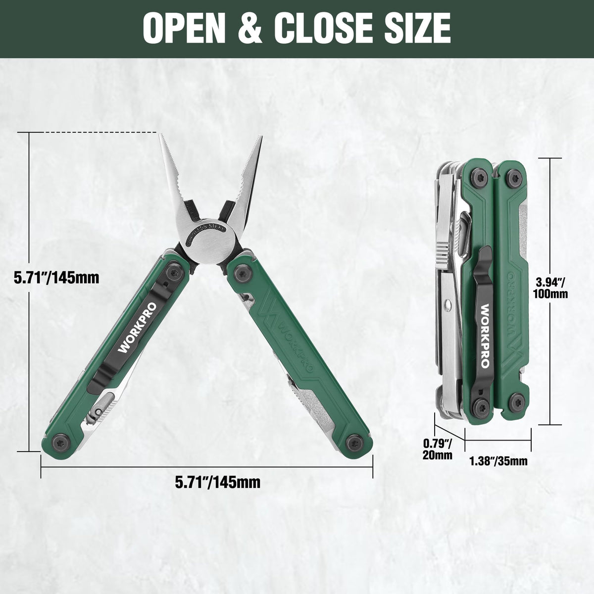 WORKPRO 18-in-1 Multi Tool Pliers – Stainless Steel EDC with Belt Clip