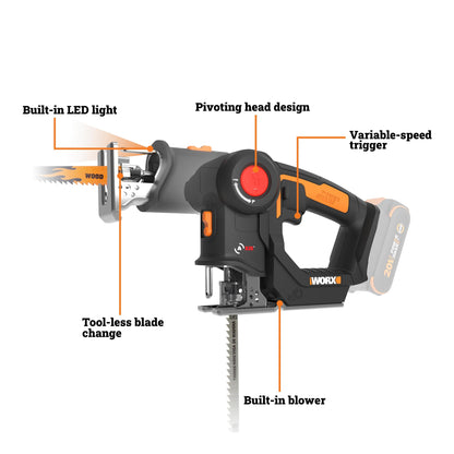 WORX 20V AXIS 2-in-1 Cordless Reciprocating Saw & Jigsaw | PowerShare