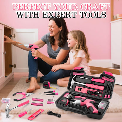 Wrenzo 112pc Cordless Drill Set – Pink Tool Kit for Women, Dorm & Home