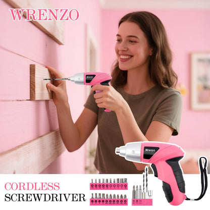 Wrenzo 112pc Cordless Drill Set – Pink Tool Kit for Women, Dorm & Home