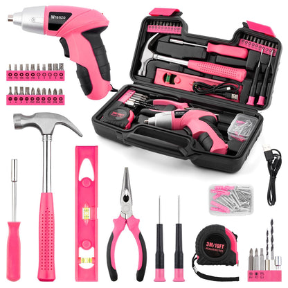 Wrenzo 112pc Cordless Drill Set – Pink Tool Kit for Women, Dorm & Home