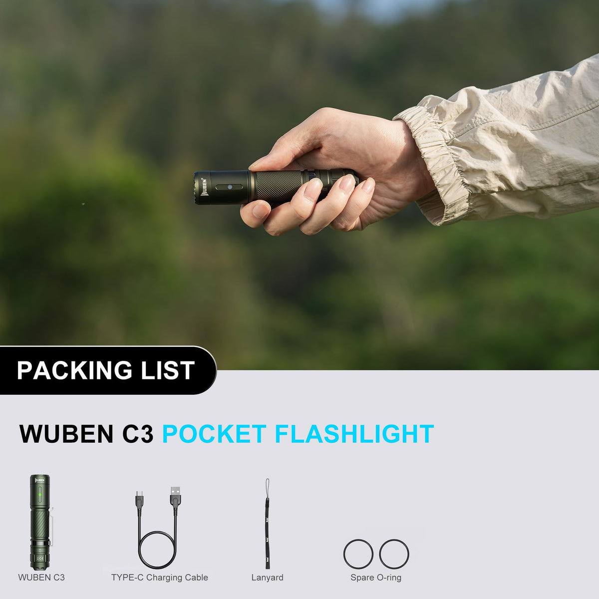 WUBEN C3 Flashlight — 1200 Lumens, 6 Modes, Type-C Rechargeable, IP68