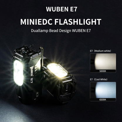 WUBEN E7 EDC Flashlight – 1800 Lumens, IP68 Waterproof, 6 Modes, Type-C Rechargeable