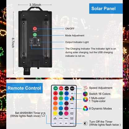 XEWEA Solar String Lights Outdoor – 66 LEDs, 39ft, 16 Colors, 20 Modes, Remote, Waterproof