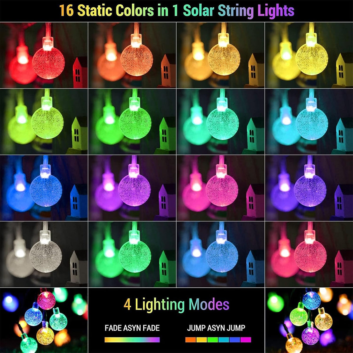 XEWEA Solar String Lights Outdoor – 66 LEDs, 39ft, 16 Colors, 20 Modes, Remote, Waterproof