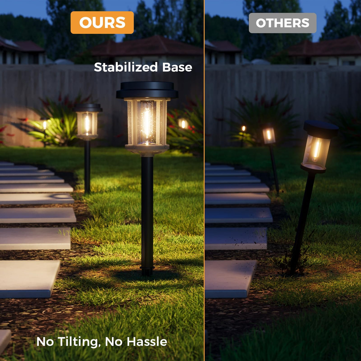 XMCOSY+ 6-Pack Solar Pathway Lights — 20LM Warm White, Seeded Glass, IP65 Outdoor Lighting