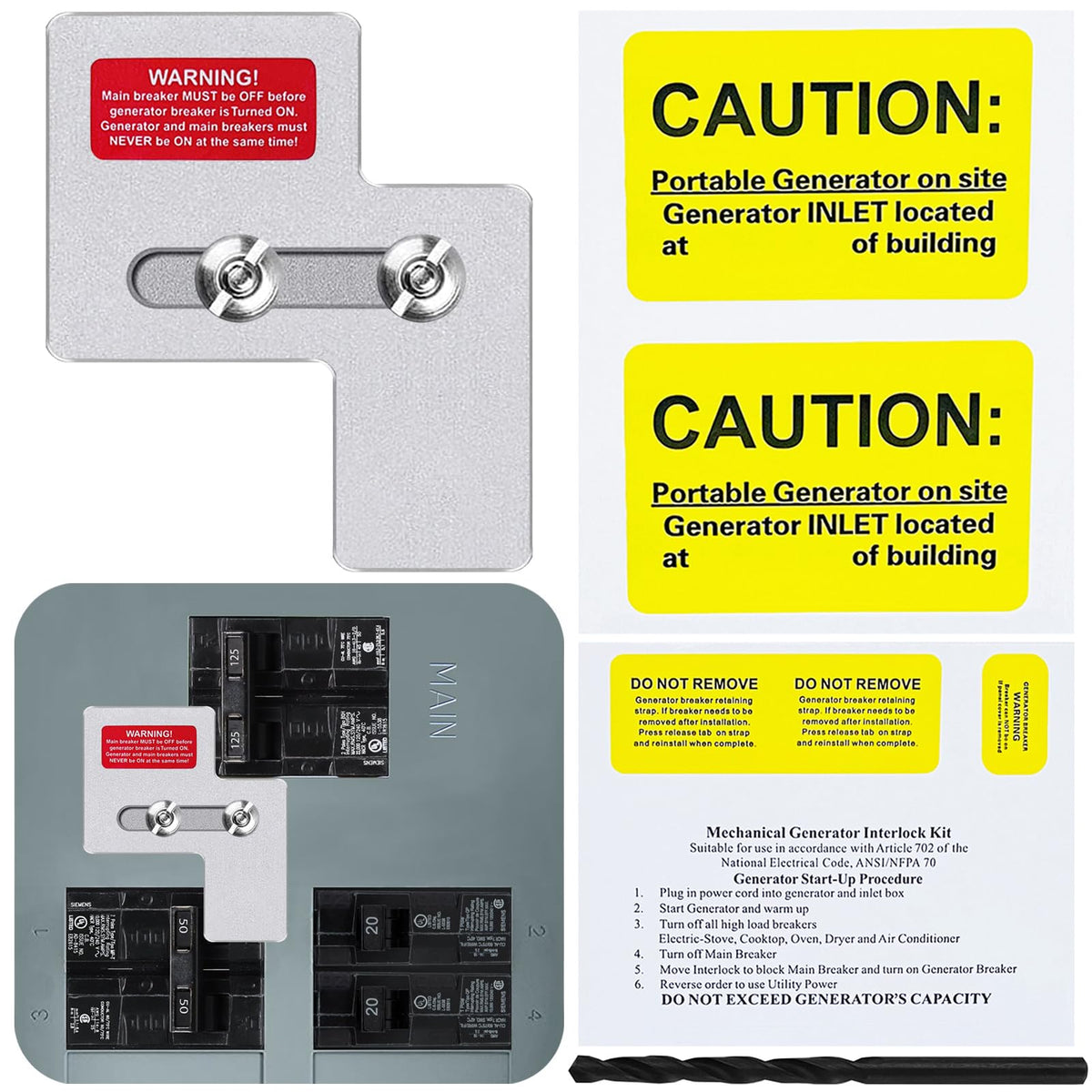 XMK Generator Interlock Kit for Siemens/Murray 100A Panels – 7/8 to 1 1/4 Inch Spacing