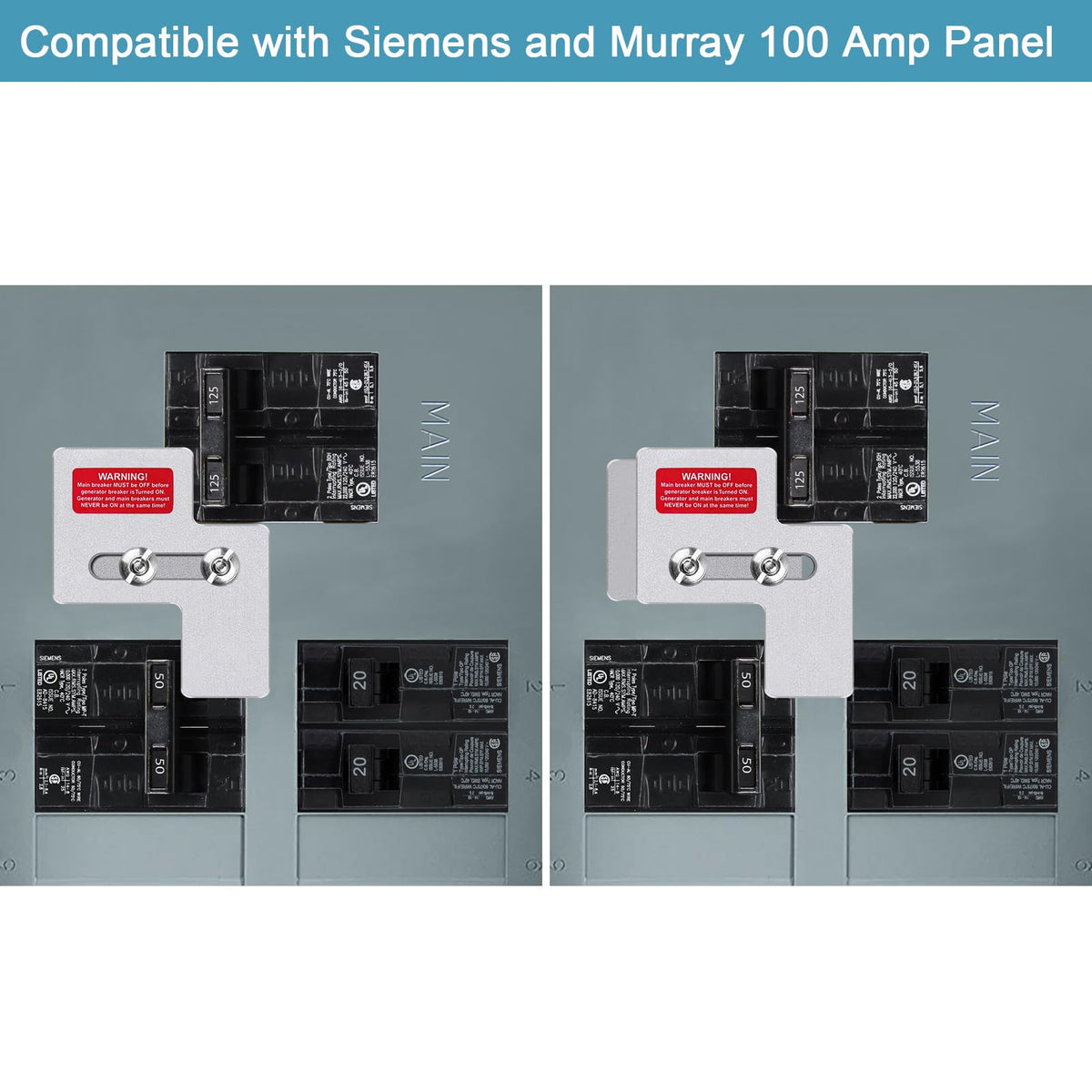 XMK Generator Interlock Kit for Siemens/Murray 100A Panels – 7/8 to 1 1/4 Inch Spacing