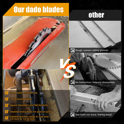 Xmnbl 10-Inch Stacking Dado Blade Set – 24-Tooth, 14-Piece, 1/4in–13/16in Range
