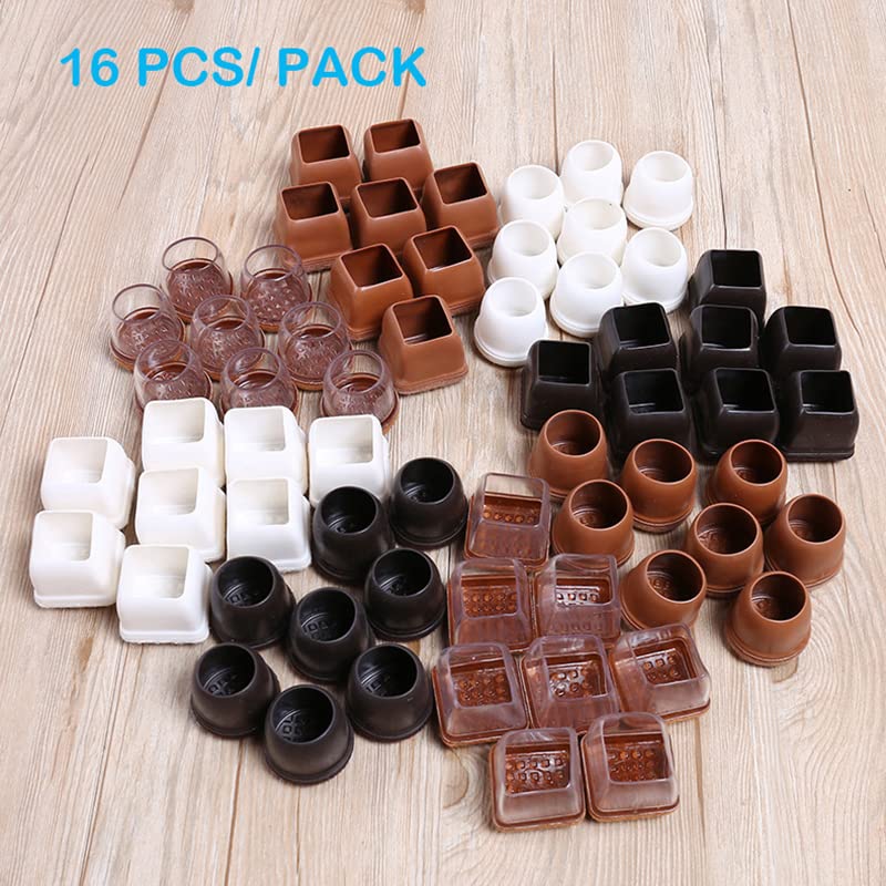 Yarehand 16 Pack Chair Leg Floor Protectors – Round Silicone Caps with 360° Felt Pads for Hardwood Floors