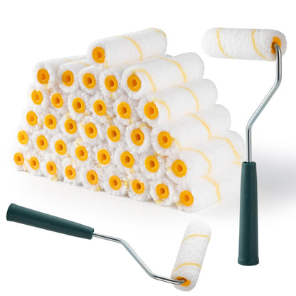 YiBaiBrush 4-Inch Mini Microfiber Paint Roller Covers – 40 Pack with Frames (3/8 Nap)