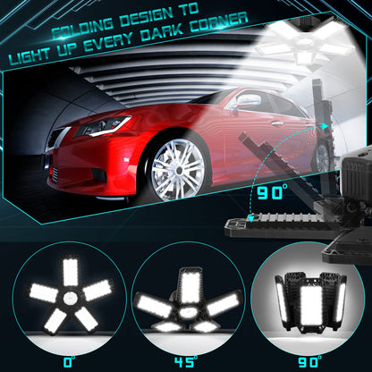 YIBEYYDS Garage Lights - 160W 16000LM 6500K, 5+1 Deformable Panels, E26/E27, Black