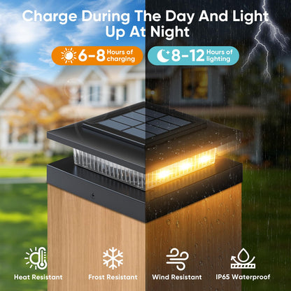 YITCOE Solar Post Cap Lights – 6 Pack, 4x4 Posts, 96 LEDs, 2 Modes