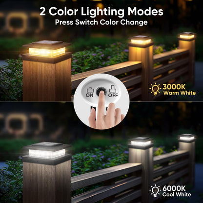 YITCOE Solar Post Cap Lights – 6 Pack, 4x4 Posts, 96 LEDs, 2 Modes