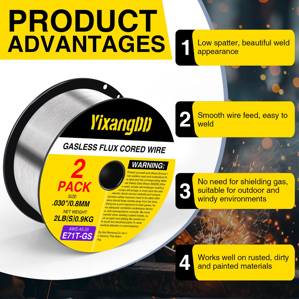 YixangDD 2-Pack 0.030 Flux Core Welding Wire | E71T-GS Gasless MIG Wire, 2 lb Spool