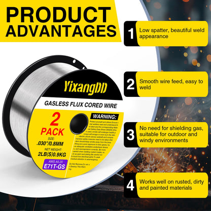 YixangDD 2-Pack 0.030 Flux Core Welding Wire | E71T-GS Gasless MIG Wire, 2 lb Spool