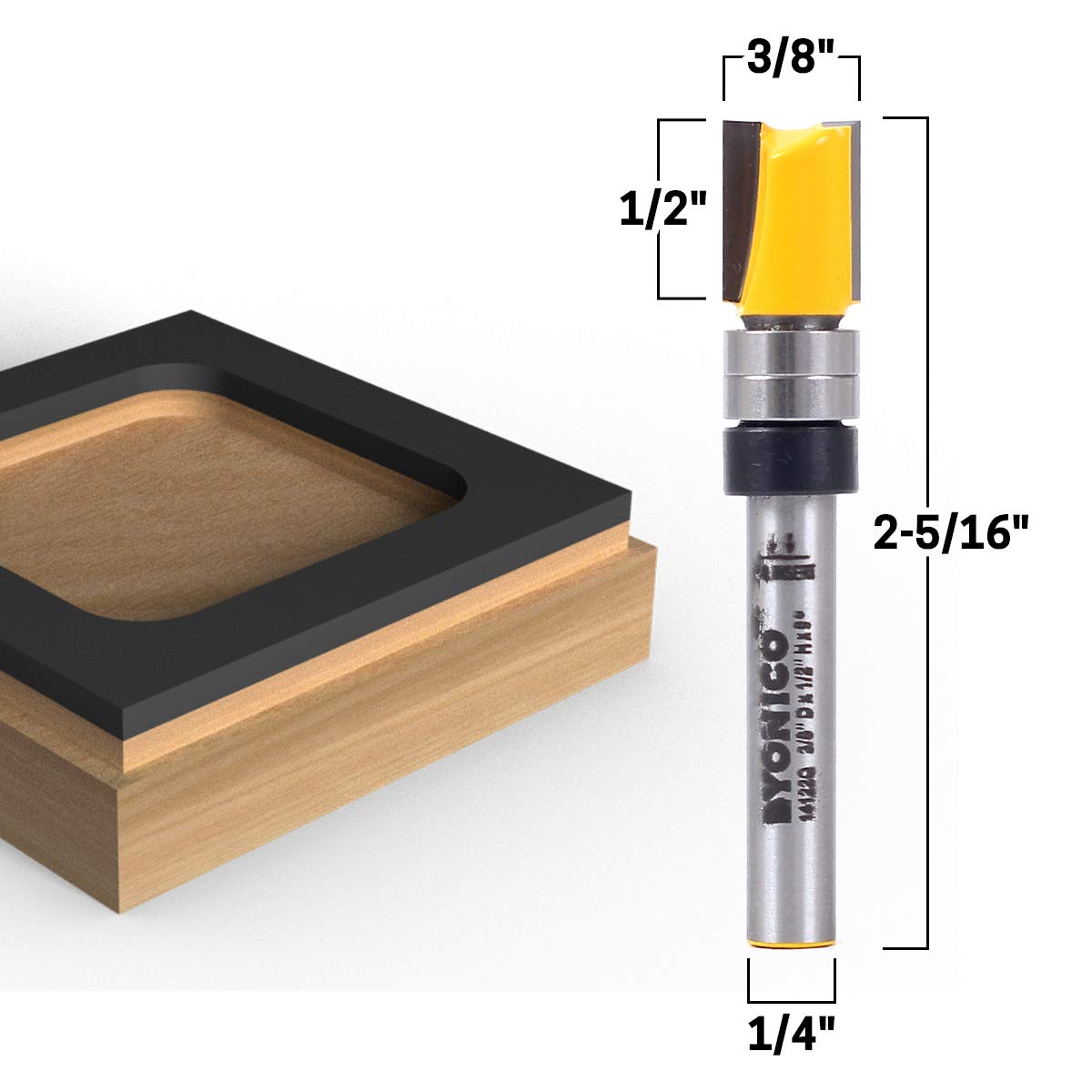 Yonico Pattern Bit Flush Trim Set – 2 Bits, 3/8 Dia, 1/4 Shank, Model 14221Q