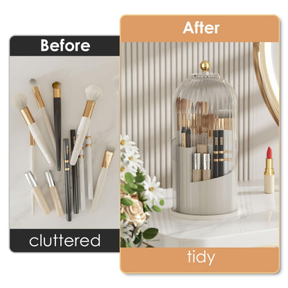 YOOLENS Makeup Brush Holder with Lid - 360° Rotating, Dustproof Clear Organizer for Vanity