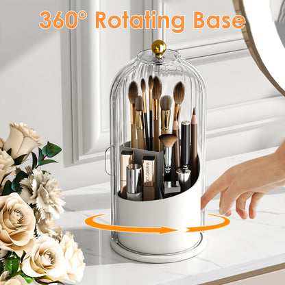 YOOLENS Makeup Brush Holder with Lid - 360° Rotating, Dustproof Clear Organizer for Vanity