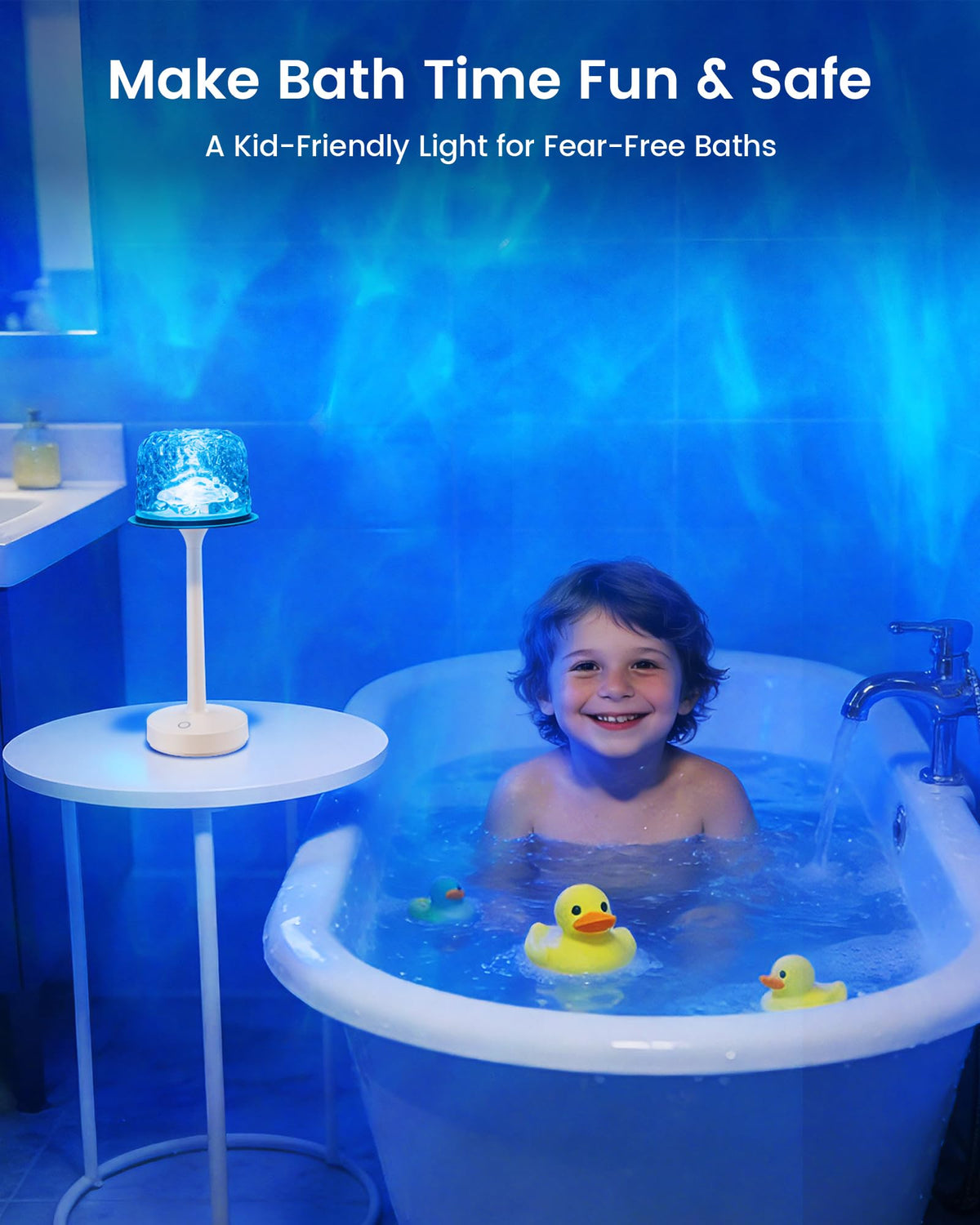 Yoomue Waterproof Shower Lamp with Ocean Wave Projector | Cordless Rechargeable Bath Light