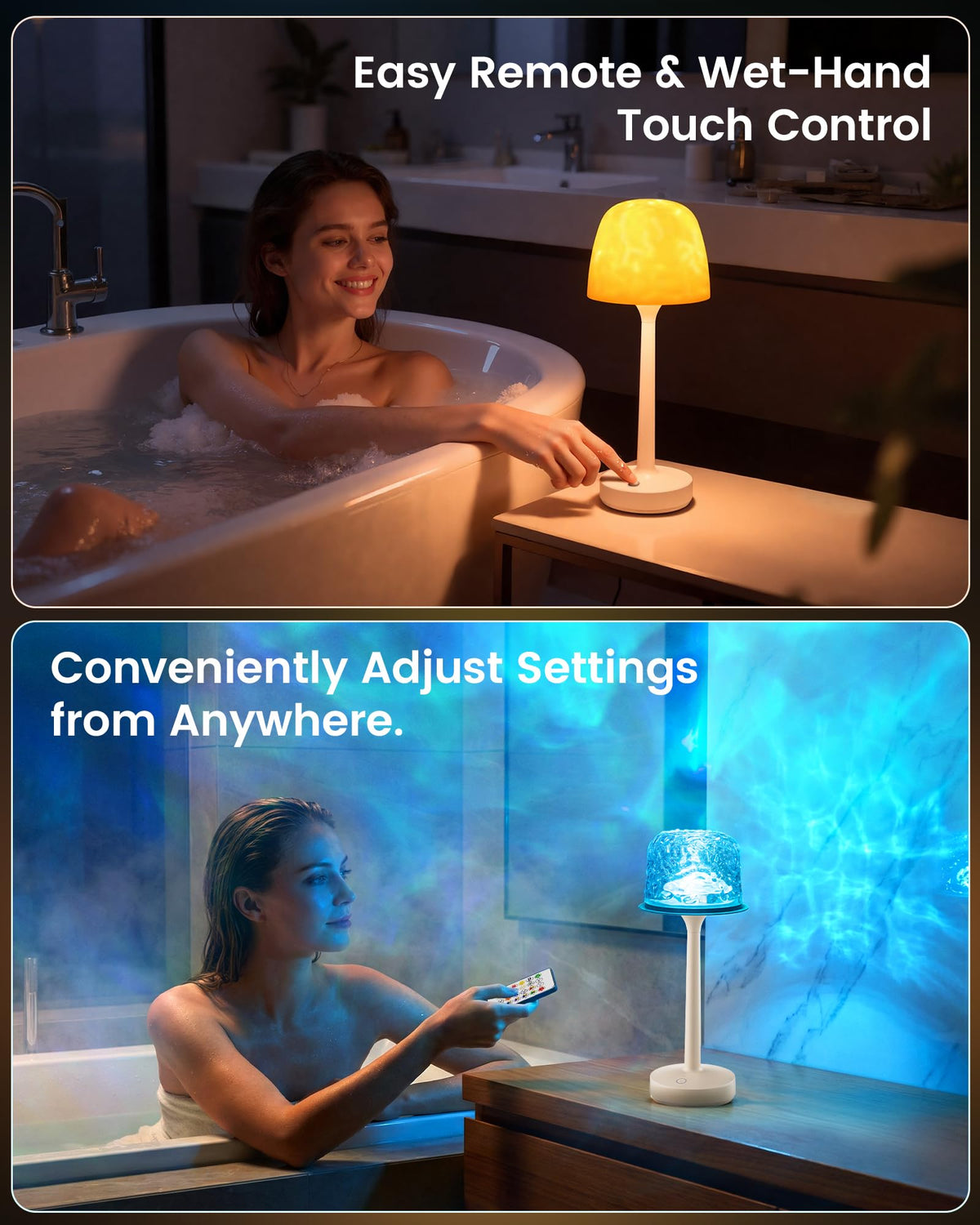 Yoomue Waterproof Shower Lamp with Ocean Wave Projector | Cordless Rechargeable Bath Light