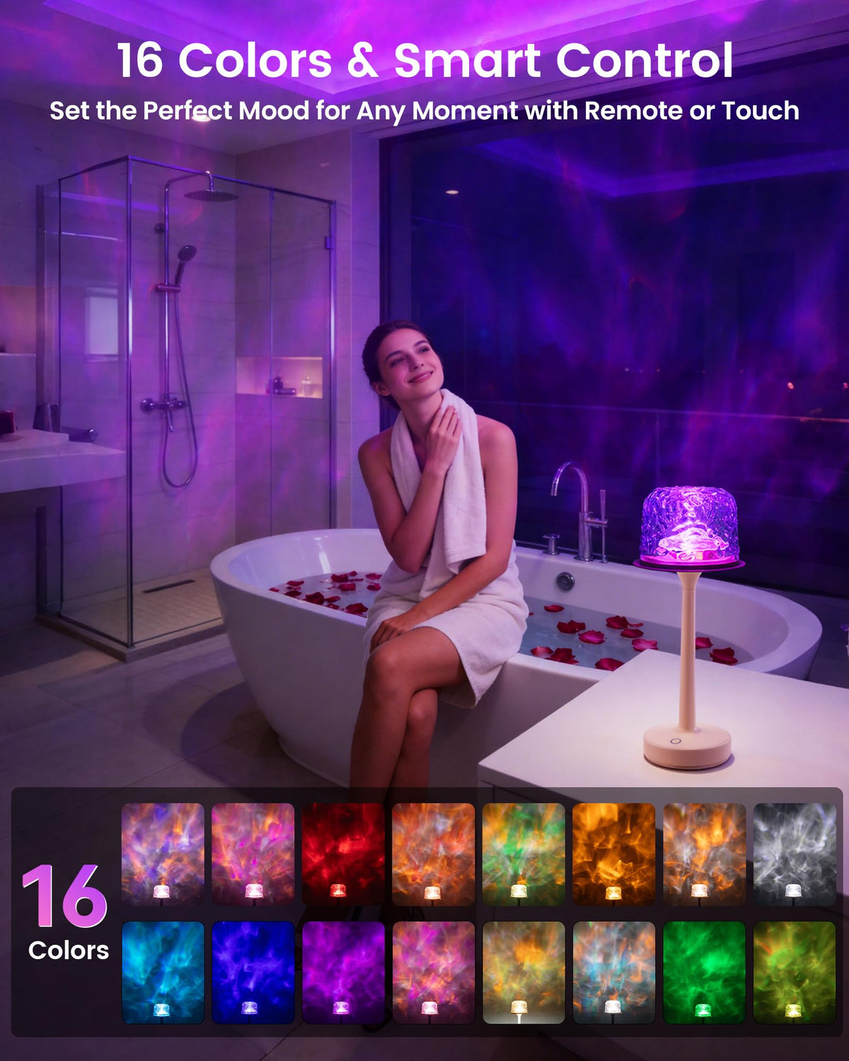 Yoomue Waterproof Shower Lamp with Ocean Wave Projector | Cordless Rechargeable Bath Light