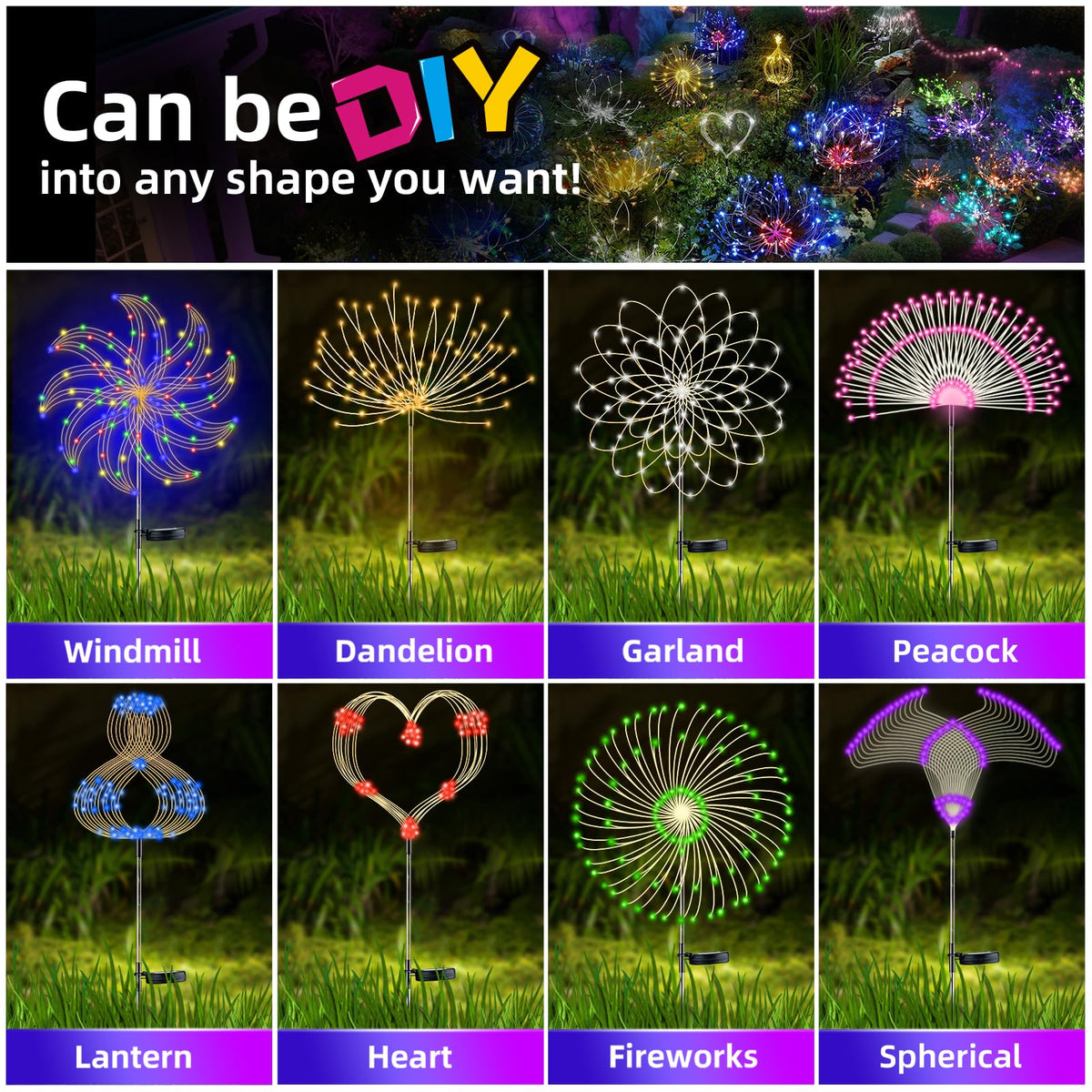 YOTOZU 4-Piece Solar Firework Lights – 120 LED Copper Wire String for Outdoor Decor