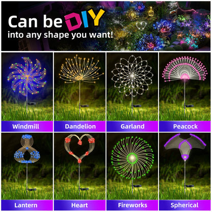 YOTOZU 4-Piece Solar Firework Lights – 120 LED Copper Wire String for Outdoor Decor