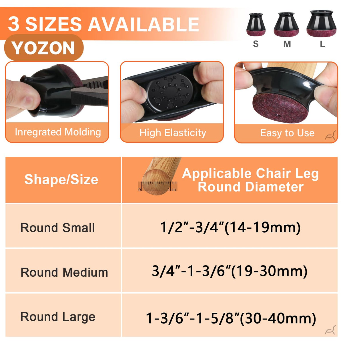 YOZON Small Chair Leg Floor Protectors – 32 Pack Felt Pads & Silicone Caps for Hardwood Floors (1/2" to 3/4" Legs)