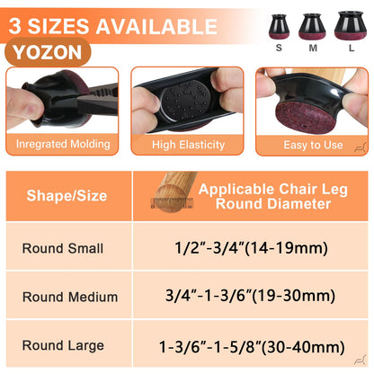YOZON Small Chair Leg Floor Protectors – 32 Pack Felt Pads & Silicone Caps for Hardwood Floors (1/2" to 3/4" Legs)
