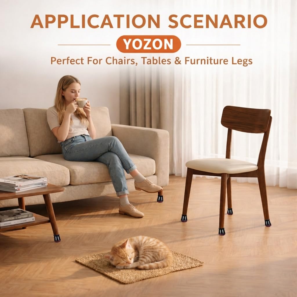 YOZON Small Chair Leg Floor Protectors – 32 Pack Felt Pads & Silicone Caps for Hardwood Floors (1/2" to 3/4" Legs)