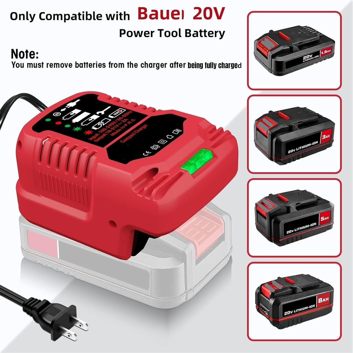 YRGJDCA Bauer 20V Battery Charger — Compact, Portable Power for Bauer 20V Batteries