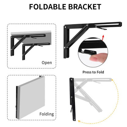 YUMORE Folding Shelf Bracket Heavy Duty – 12 Inch Collapsible L Bracket, 330 lbs, 2 Pack