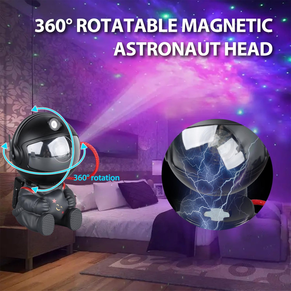 YXQUA Astronaut Star Projector - 8 Modes, 270° LED, Kids Room Galaxy Light