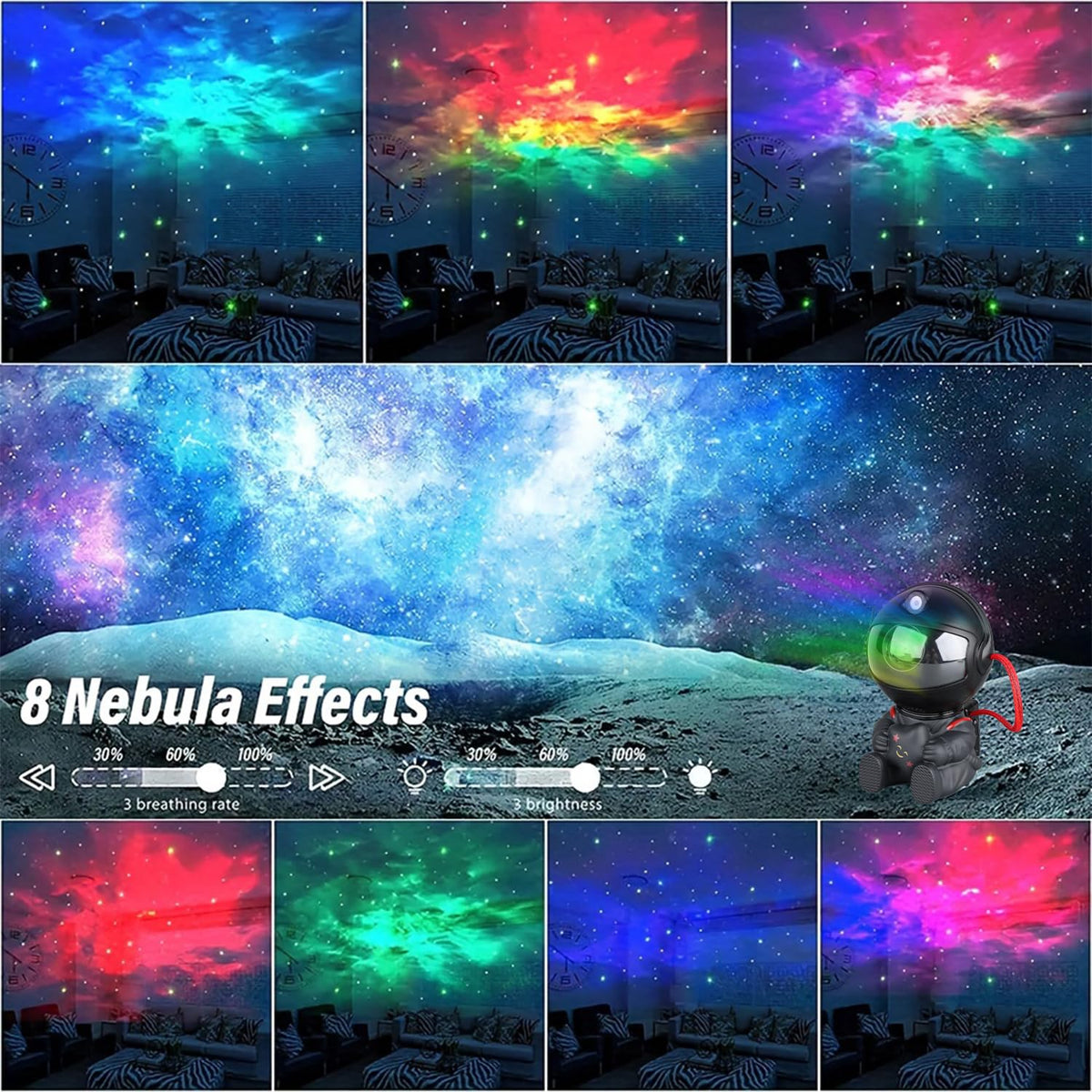 YXQUA Astronaut Star Projector - 8 Modes, 270° LED, Kids Room Galaxy Light