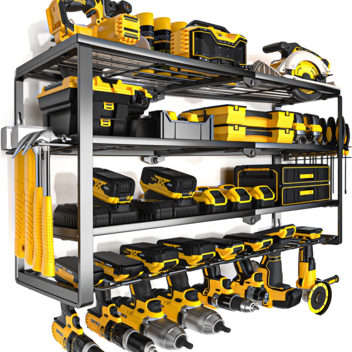 YYR 4-Layer Power Tool Organizer Wall Mount | 32-Inch Drill Rack & Charging Shelf