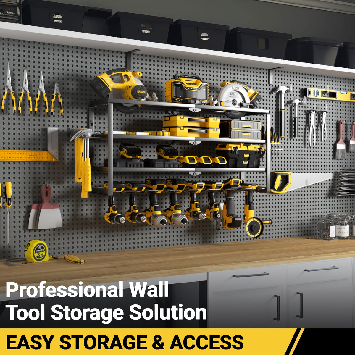YYR 4-Layer Power Tool Organizer Wall Mount | 32-Inch Drill Rack & Charging Shelf