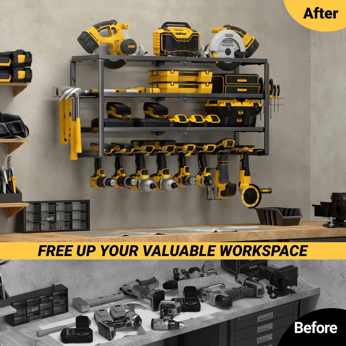 YYR 4-Layer Power Tool Organizer Wall Mount | 32-Inch Drill Rack & Charging Shelf