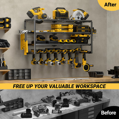 YYR 4-Layer Power Tool Organizer Wall Mount | 32-Inch Drill Rack & Charging Shelf