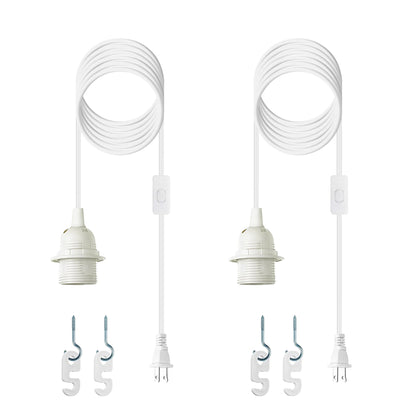 Zarnicy Plug-In Light Socket 16ft Pendant Cord Kit – E26/E27, On/Off Switch, 2 Pack, White