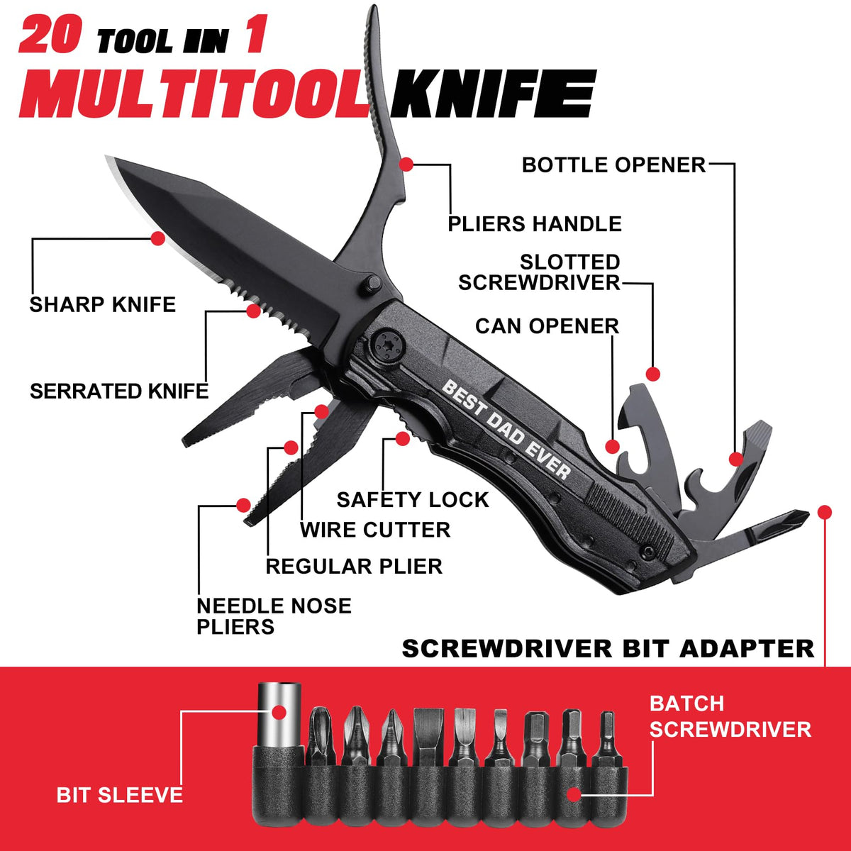 ZAVIT BEST DAD EVER 20-in-1 Multitool Knife – Gifts for Dad