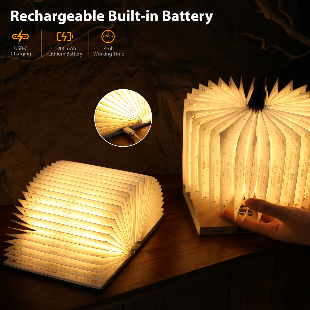 ZBOLE Magic Truth Book Light – Rechargeable LED Book Lamp (Pink)