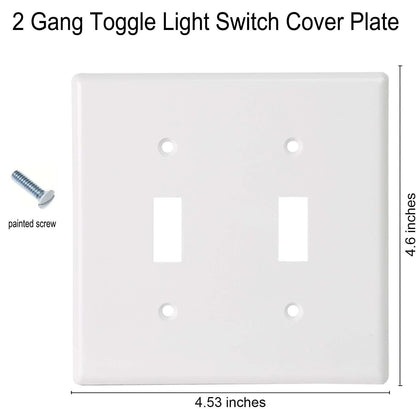 ZEFTV Toggle Light Switch Wall Plates - 2-Gang Unbreakable Thermoplastic White (10 Pack)