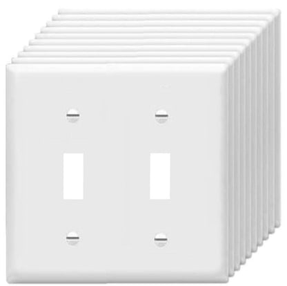ZEFTV Toggle Light Switch Wall Plates - 2-Gang Unbreakable Thermoplastic White (10 Pack)