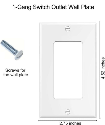 ZEFTV Decorator Wall Plates 1-Gang White – Unbreakable Thermoplastic Cover Plate, 20 Pack