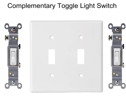 ZEFTV Toggle Light Switch Wall Plates - 2-Gang Unbreakable Thermoplastic White (10 Pack)